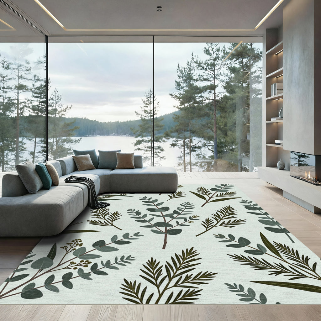 Earthy Sage Botanical Eucalyptus Foliage Rug