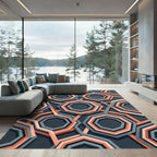 Sophisticated Gray and Peach Geometric Octagon Rug