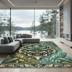 Ornate Sage and Gold Acanthus Scroll Rug