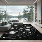 Monochromatic Cosmic Solar System Galaxy Art Rug