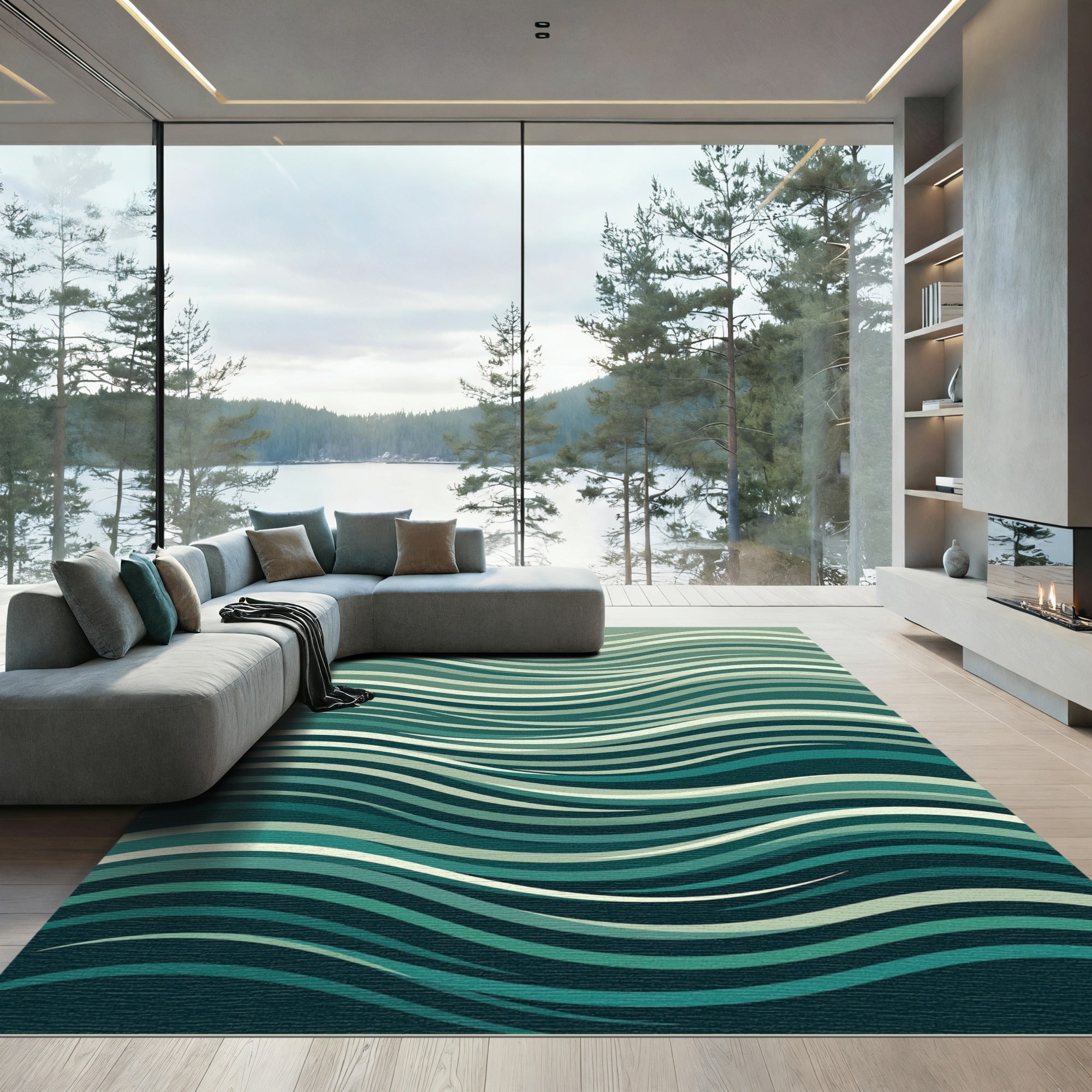 Deep Teal Fluid Stripe Rug