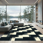 Modern Black And Cream Geometric Rug
