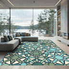Geometric Teal and Sage Star Mosaic Rug