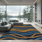 Navy Blue Orange Blue Rope Waves Rug