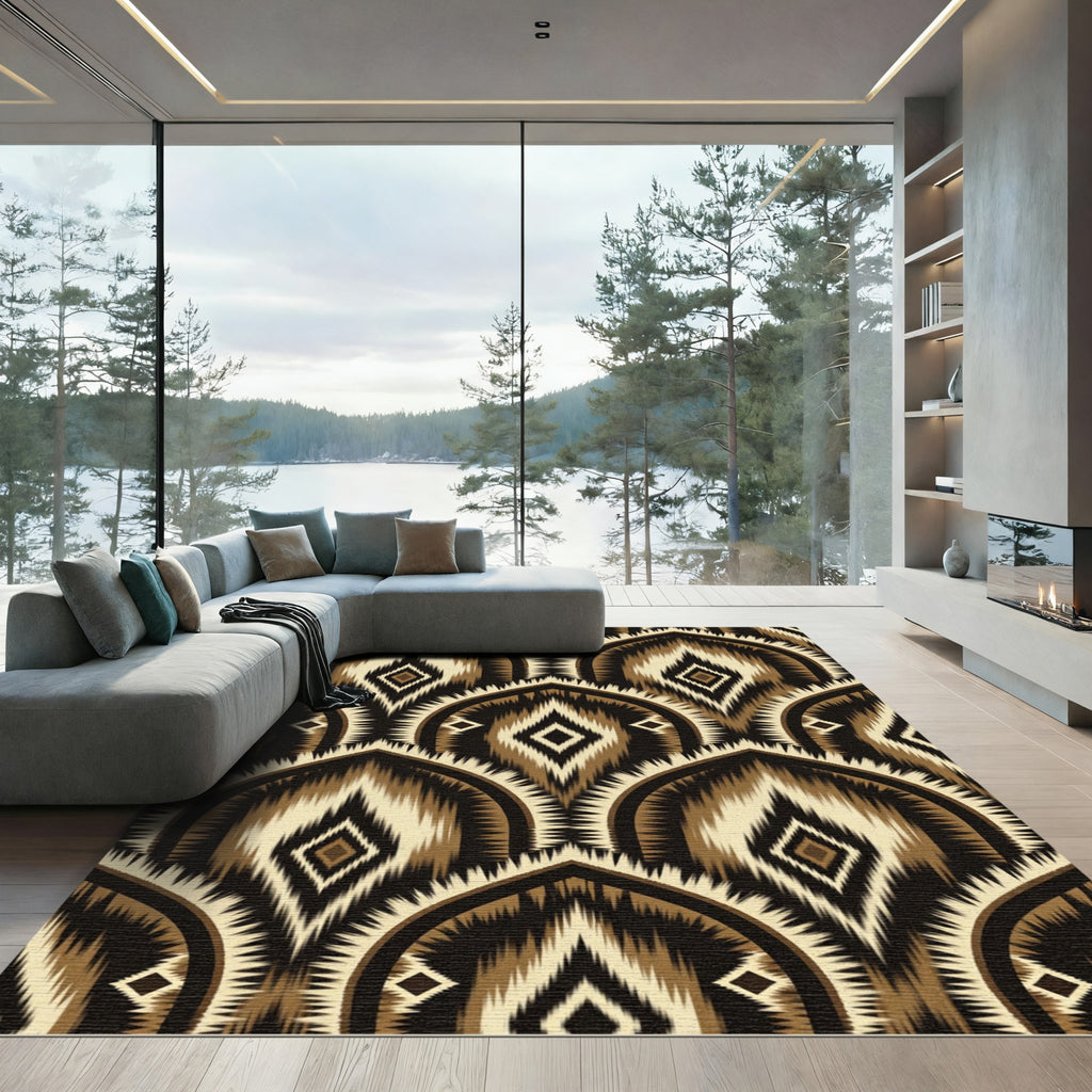 Earthy Brown Geometric Ikat Arch Rug