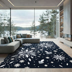 Midnight Silver Shimmering Crystal Snowflake Rug