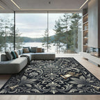 Ornate Grey Floral Scrollwork Rug