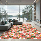 Coral Daisy Garden Floral Meadow Rug