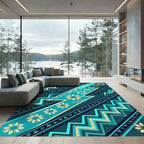 Teal Sunburst Tribal ZigZag Rug