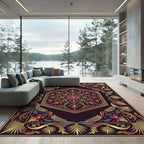 Ornate Hexagonal Crimson Gold Floral Medallion Rug