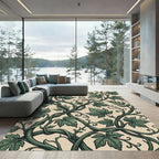 Elegant Sage Green Botanical Vine Scroll Rug