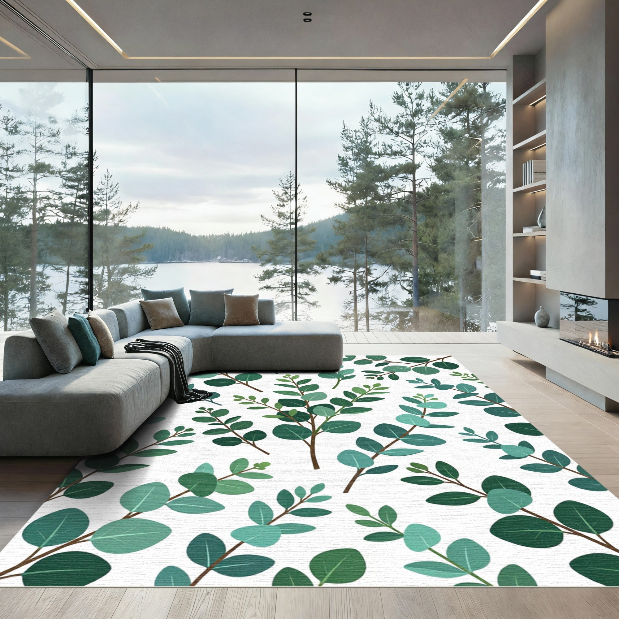 Lush Green Eucalyptus Botanical Art Rug