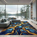 Elegant Sapphire Crystal Golden Vein Art Rug