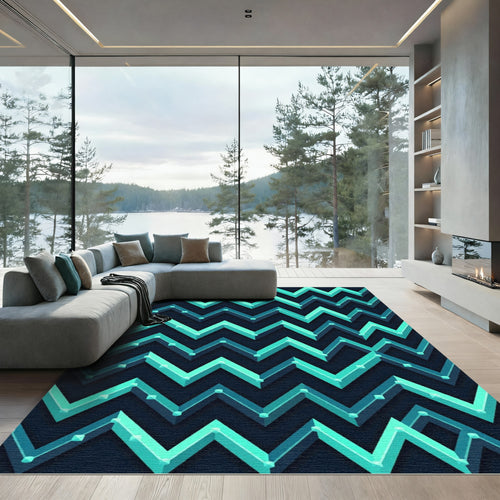 Aquamarine Zigzag Geometric Accents Rug