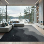 Modern Dark Monochrome Abstract Flow Rug