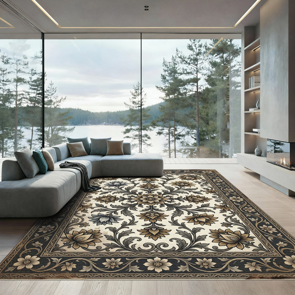 Antique Golden Floral Medallion Rug