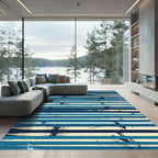 Deep Blue Striped Brushstroke Splash Rug