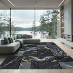 Black Gold Veined Stone Rectangles Rug