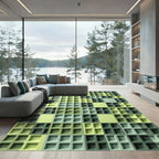 Modern Sage Geometric Grid Tile Rug