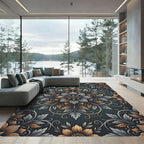 Vintage Slate Gold Floral Medallion Rug