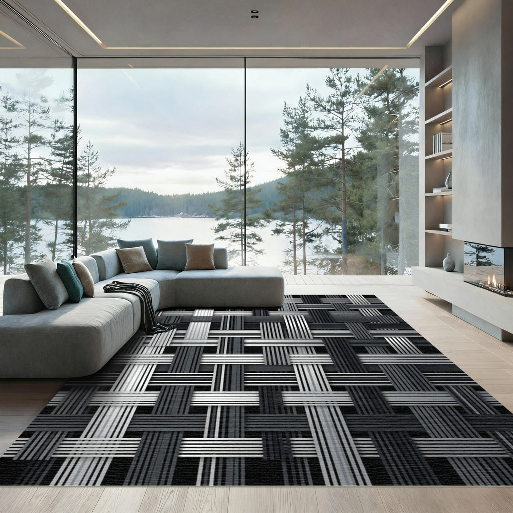 Interlocking Gray Stripe Weave Rug