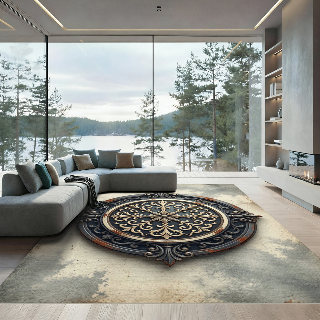 Antique Bronze Ironwork Filigree Medallion Rug