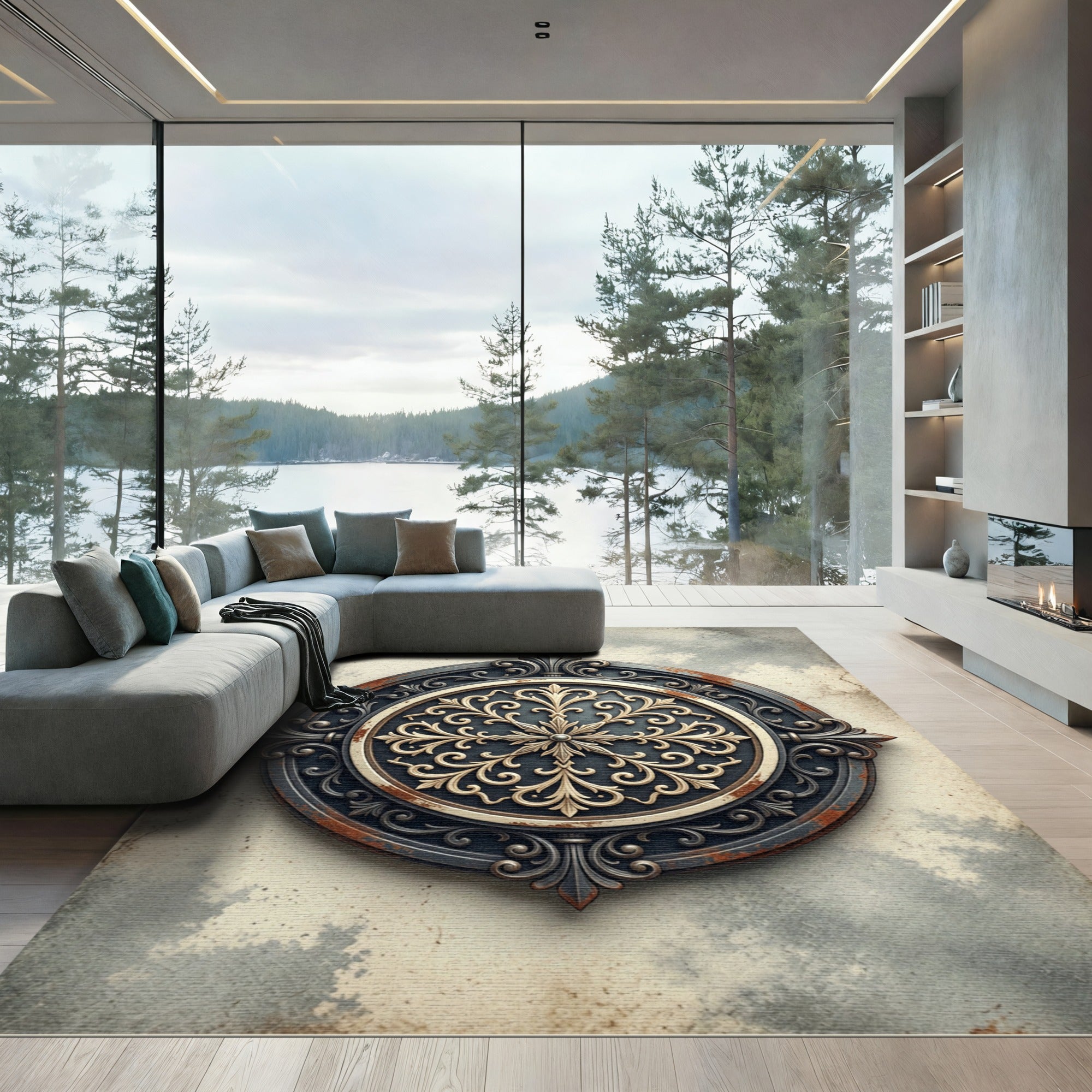 Antique Bronze Ironwork Filigree Medallion Rug