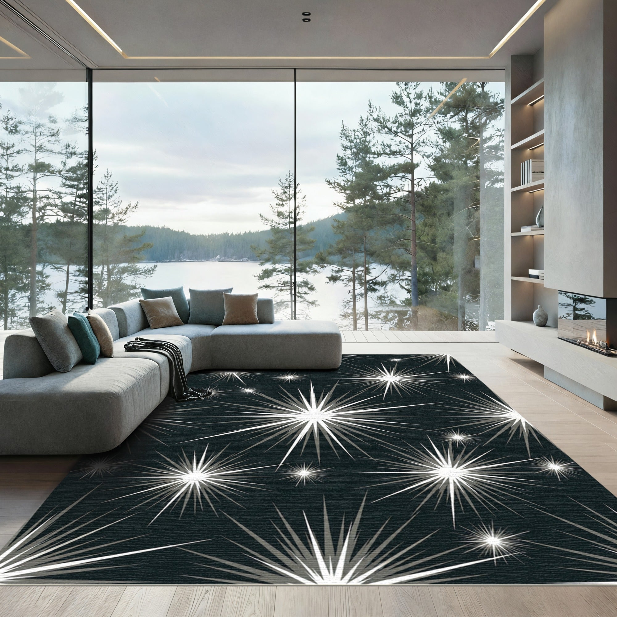 Cosmic White Starburst Burst Rug