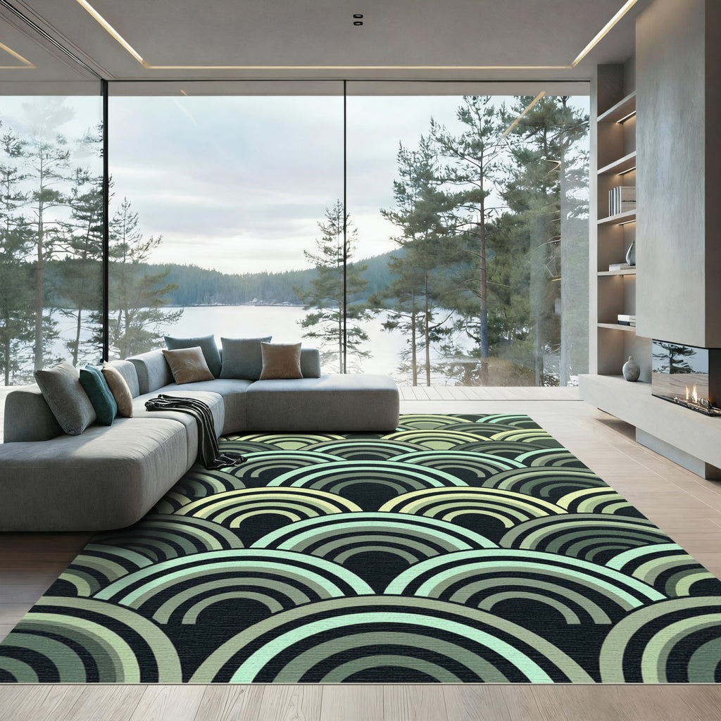 Retro Green Arc Wave Rug