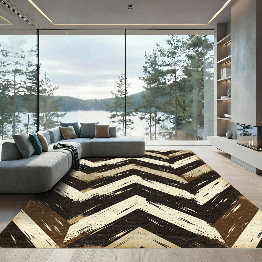 Earthy Chevron Brushstroke Rug