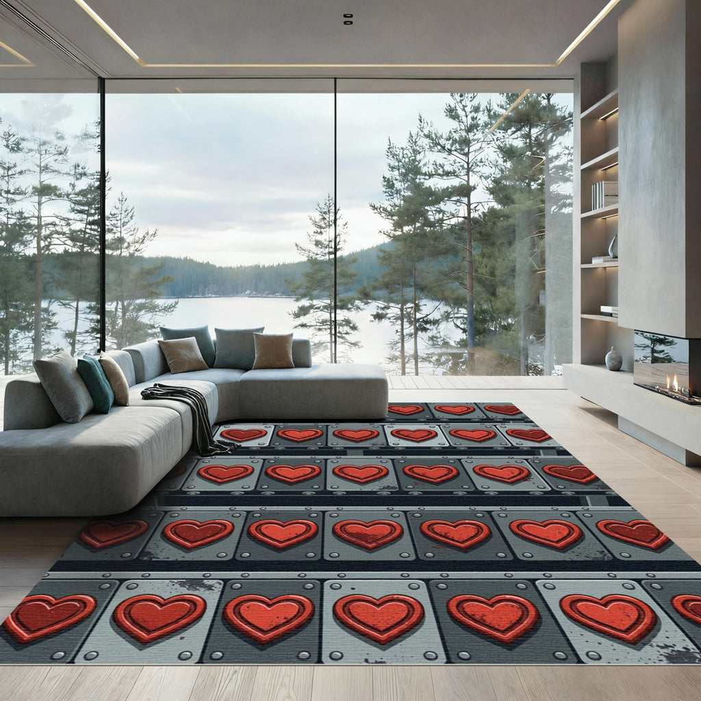 Red Heart Geometric Panel Rug