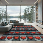 Red Heart Geometric Panel Rug