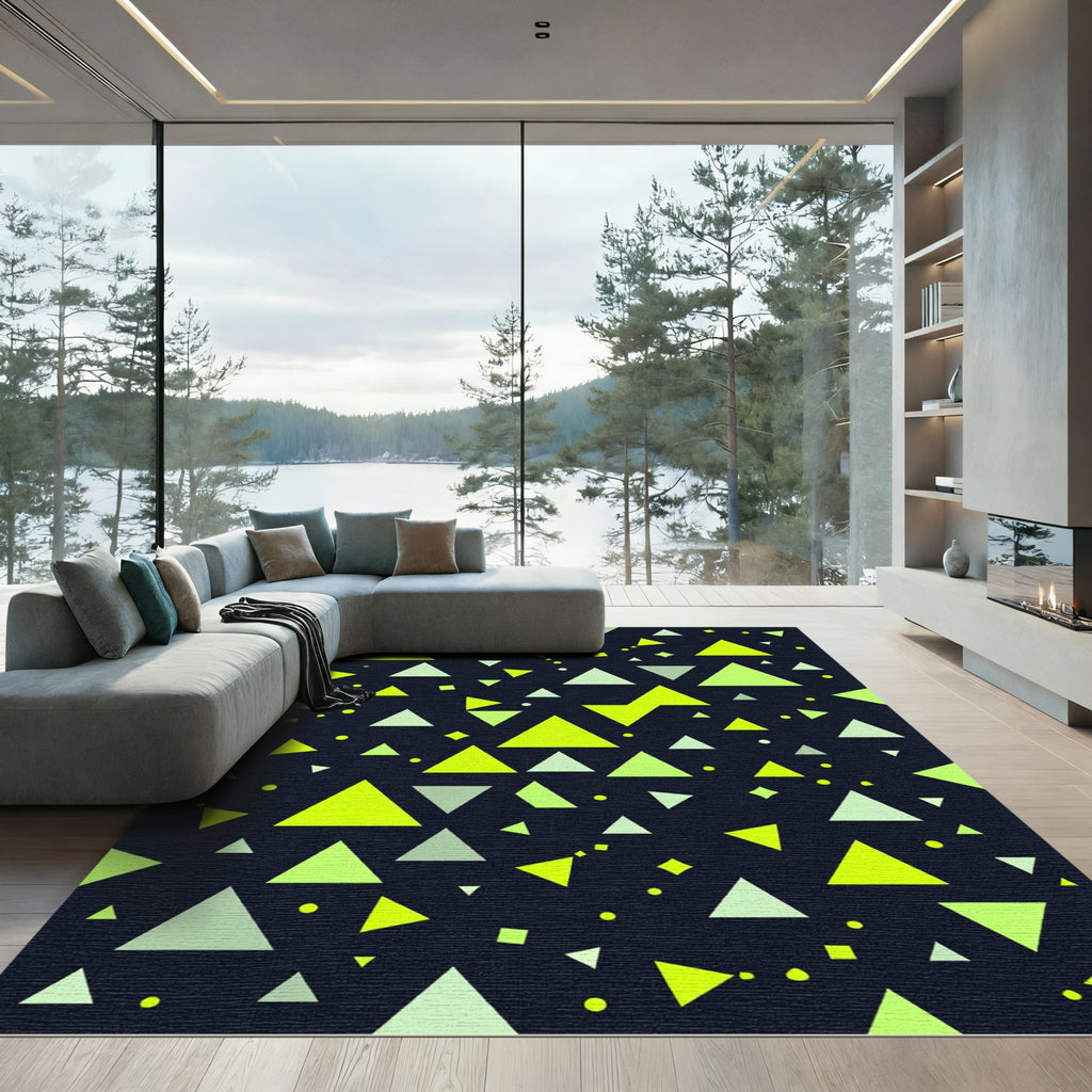 Neon Lime Green Geometric Triangle Art Rug