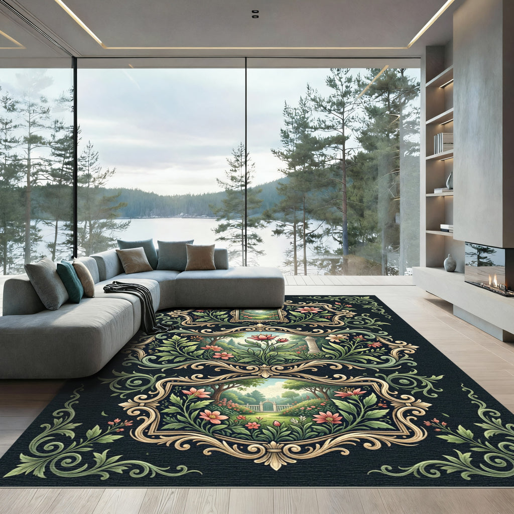 Elegant Botanical Garden Ornate Frame Rug