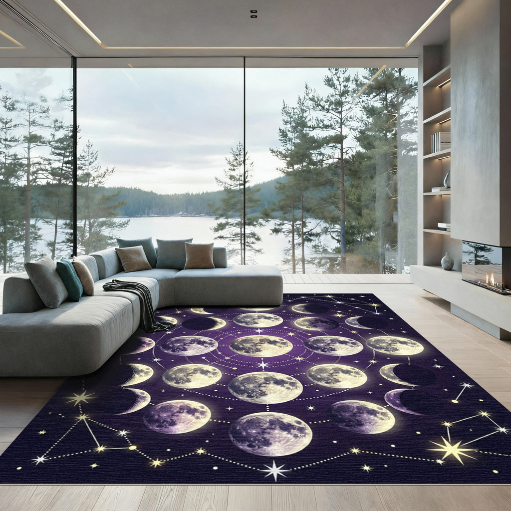 Celestial Lunar Phase Deep Violet Tapestry Rug