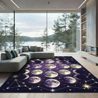 Celestial Lunar Phase Deep Violet Tapestry Rug