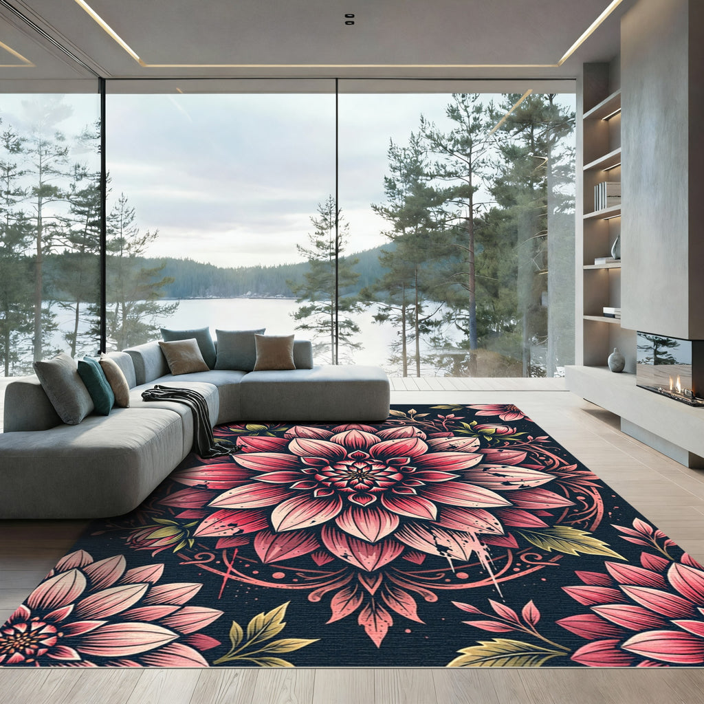 Ethereal Pink Floral Mandala Art Rug