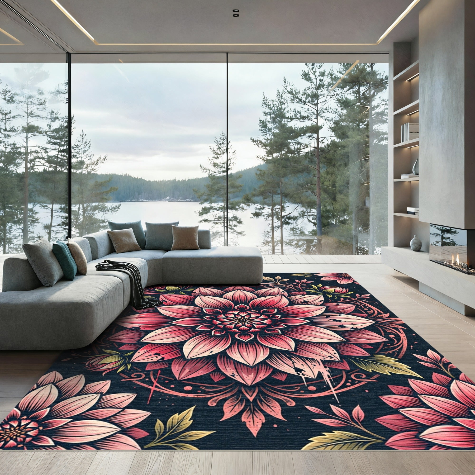 Ethereal Pink Floral Mandala Art Rug