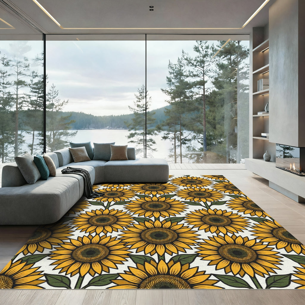 Golden Yellow Sunflower Repeat Pattern Rug