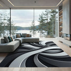 Modern Monochrome Swirling Abstract Flow Rug
