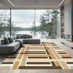 Warm Earthy Tone Rectangular Grid Rug