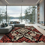Rich Red Floral Scroll Damask Rug