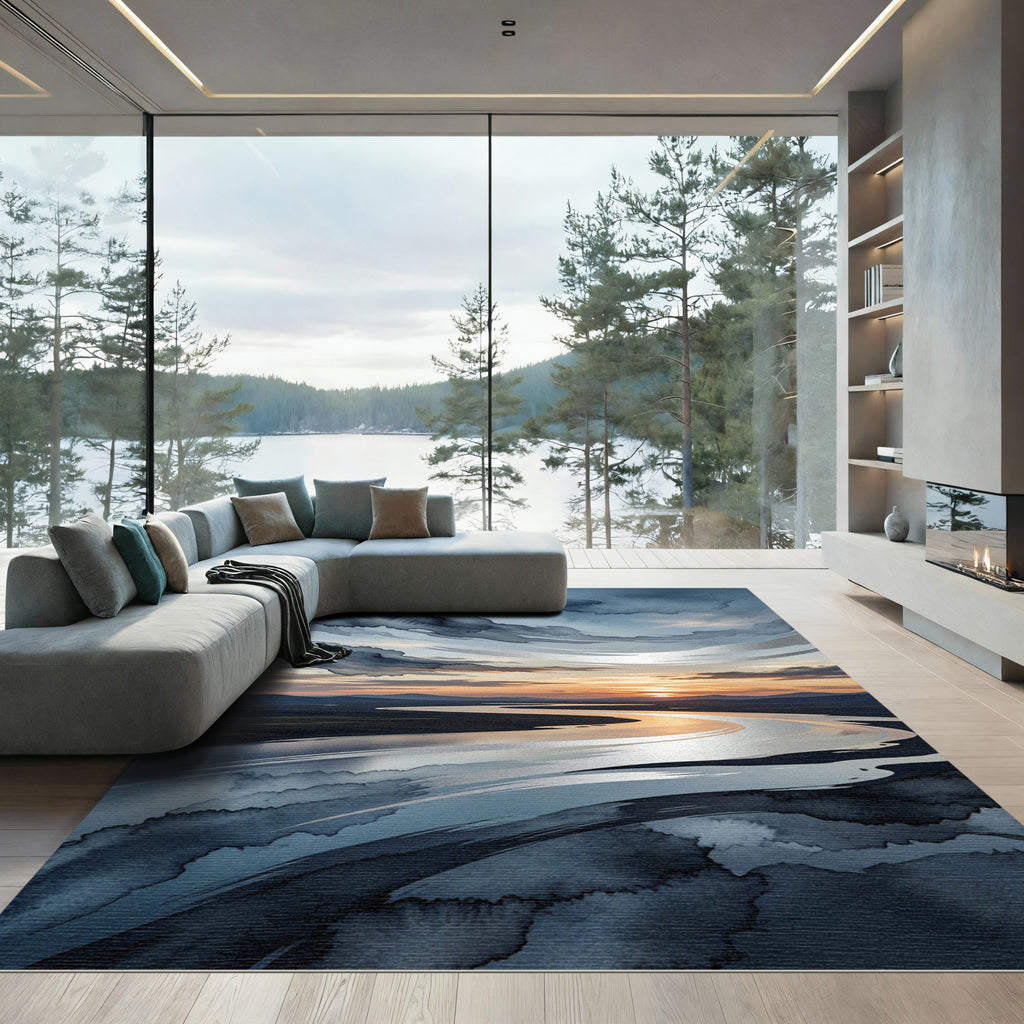 Dreamy Sunset River Watercolor Strokes Rug
