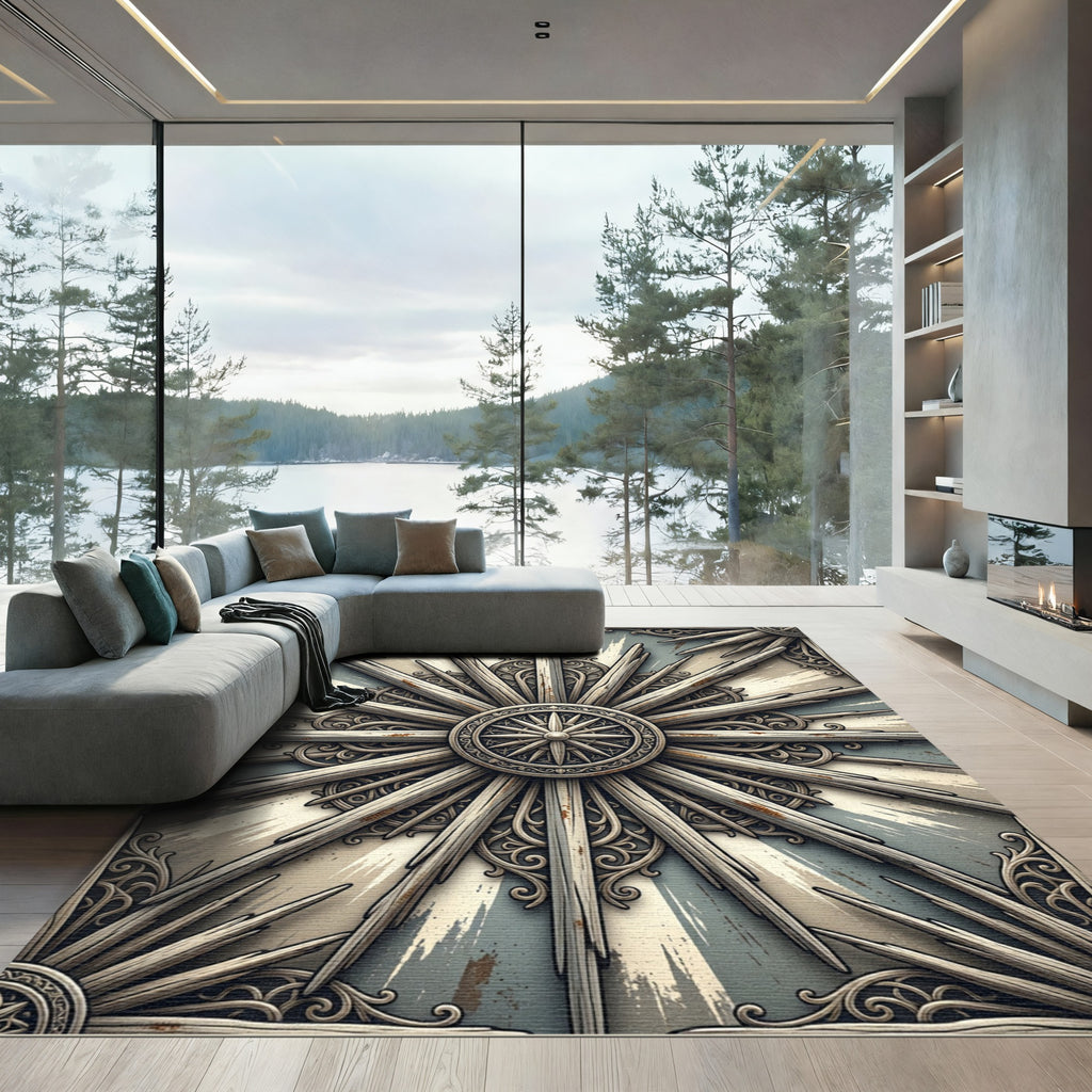 Antique Sunburst Ornamental Symmetry Rug