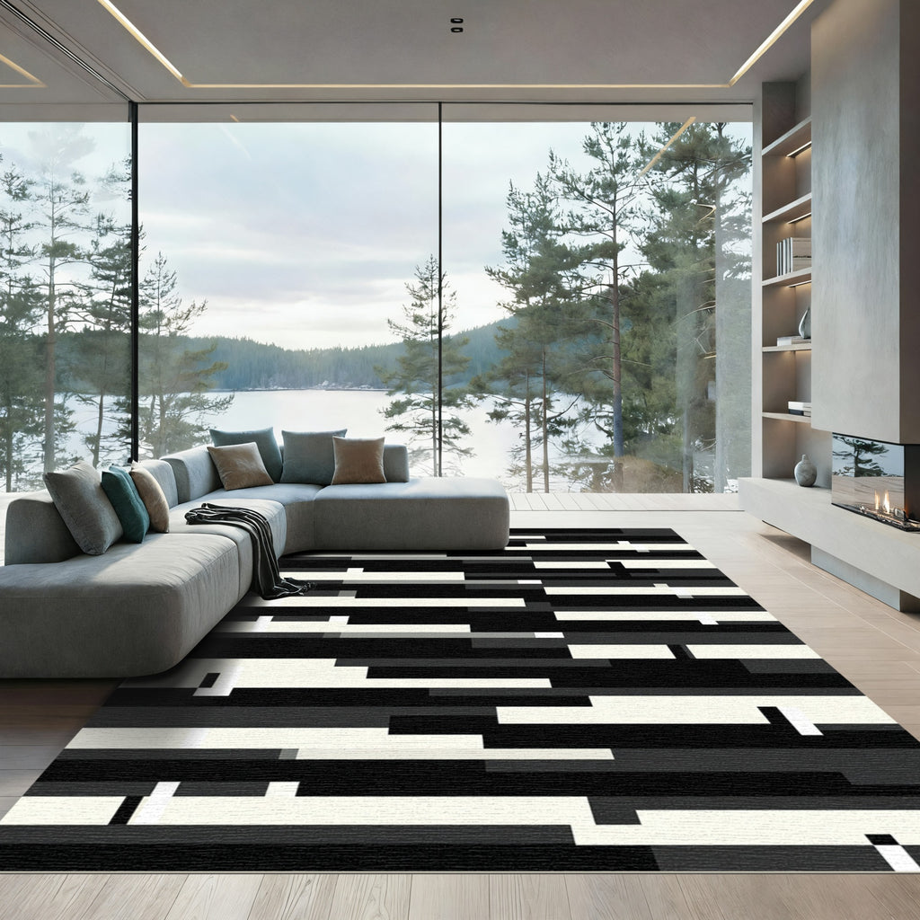 Minimalist Monochrome Abstract Geometric Stripe Rug