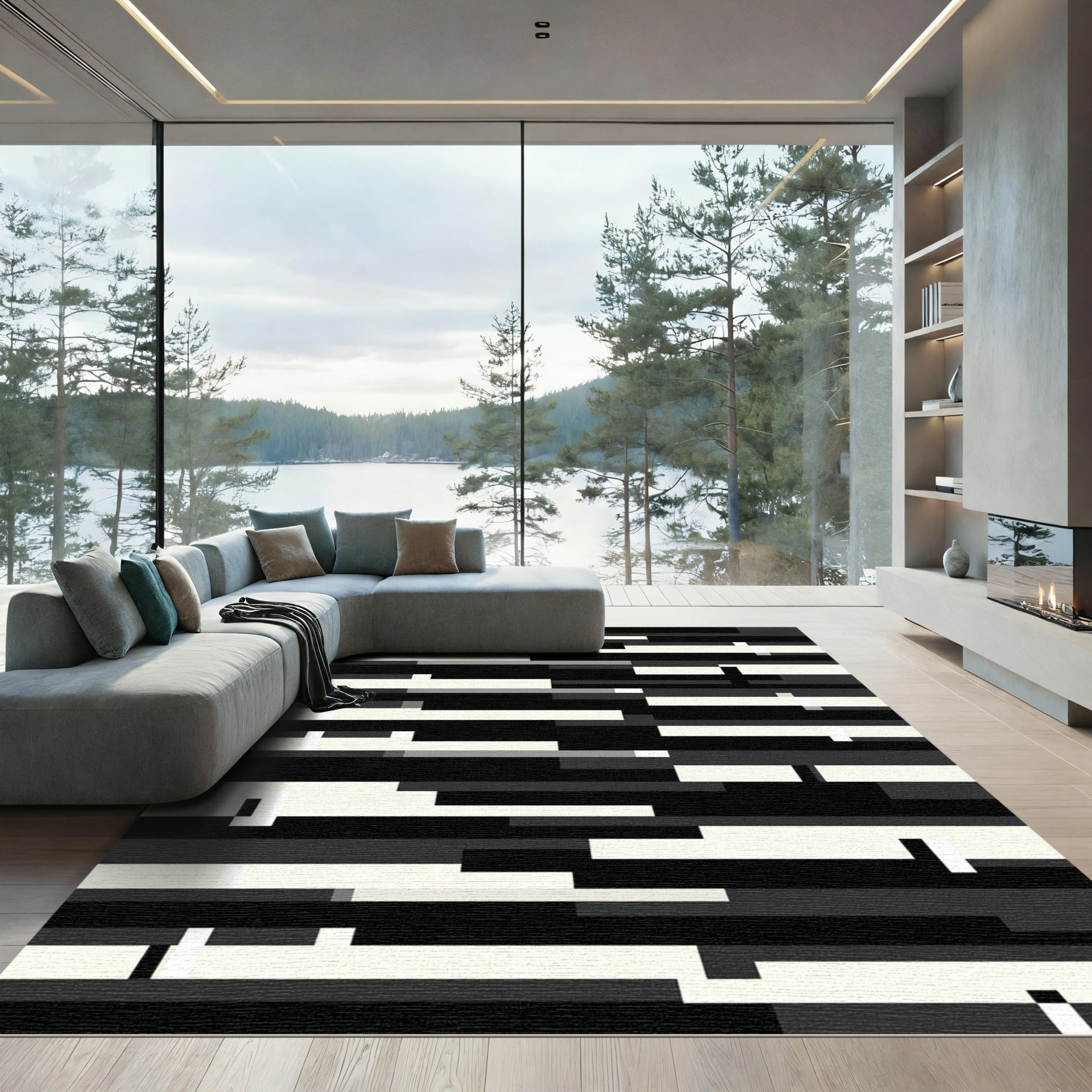 Minimalist Monochrome Abstract Geometric Stripe Rug