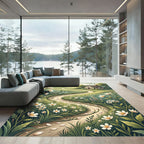 Whimsical Meadow Cottage Wildflower Landscape Rug
