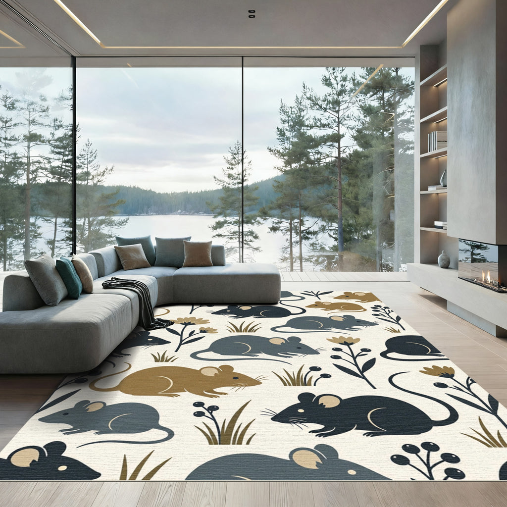 Whimsical Woodland Mouse Botanical Meadow Rug