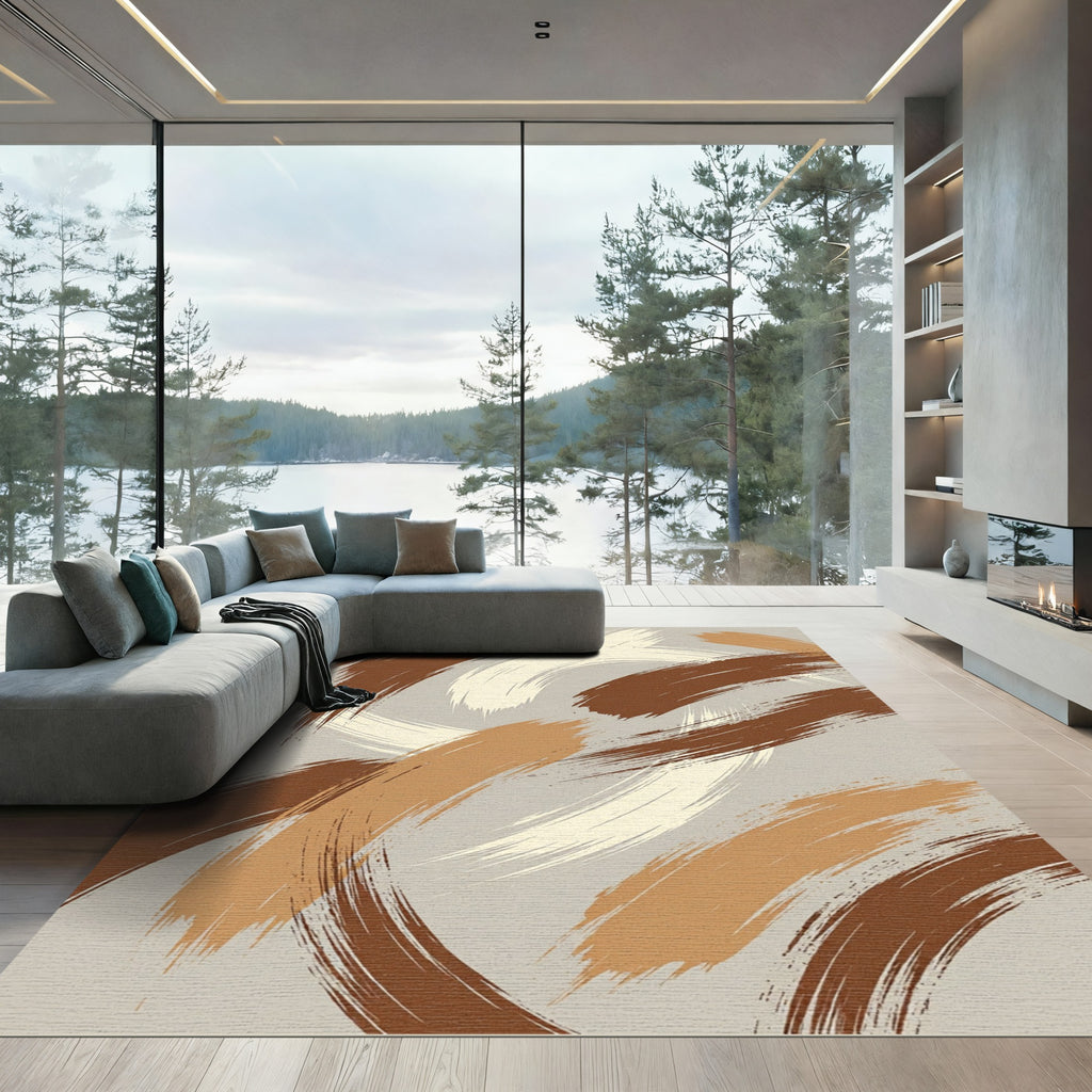 Abstract Earthy Tone Brush Stroke Rug