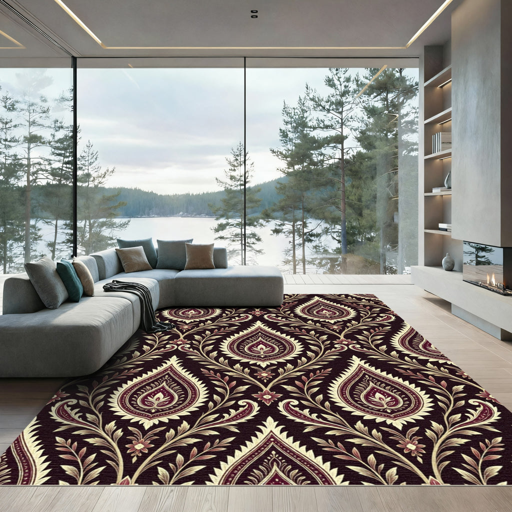 Deep Plum Paisley Floral Talisman Rug